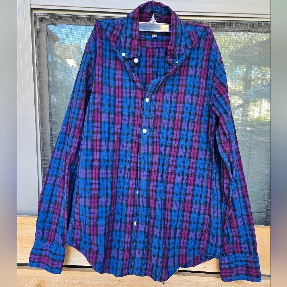J. Crew Mens Slim 100% Cotton Fit Long Sleeve Plaid Button Down Shirt SZ Small